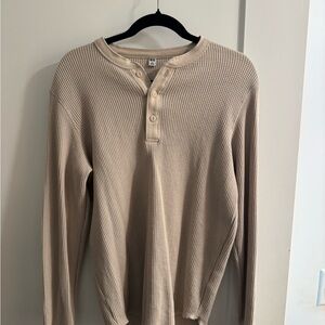 Beige Waffle Knit Henley Shirt